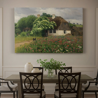 Maison de campagne idyllique avec sureau en fleurs - Hans Andersen Brendekilde - Toile tendue avec châssis-c. Fin du 19e siècle / début du 20e siècle