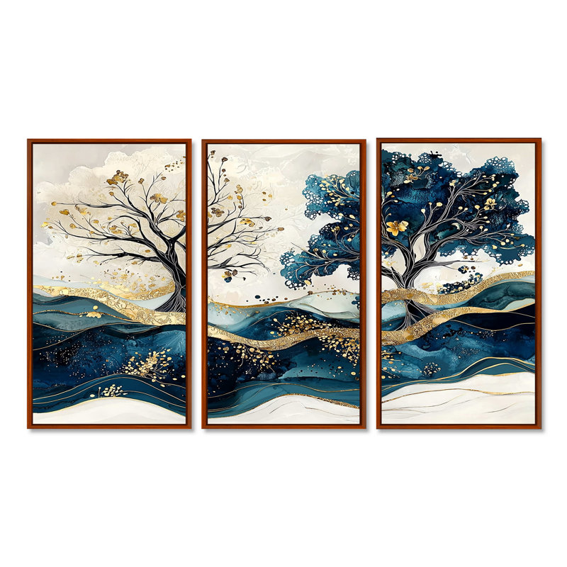 «Blue and White Modern Blossom Tree IV», ensemble de reproduction d'art mural cerisier en fleurs, H 40 po x l 60 po x P 1 po