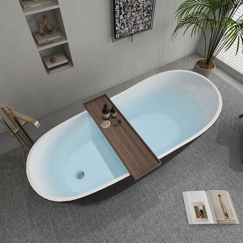 67'' X 30'' Free Standing Tub Gray Acrylic Freestanding Bathtub Soaking Tub A29YH