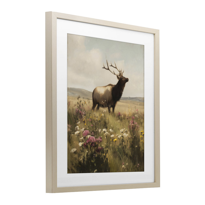 «Elk in the Wildflower Meadow», reproduction sous verre encadrée, design par Arlington Prints, 21 x 17