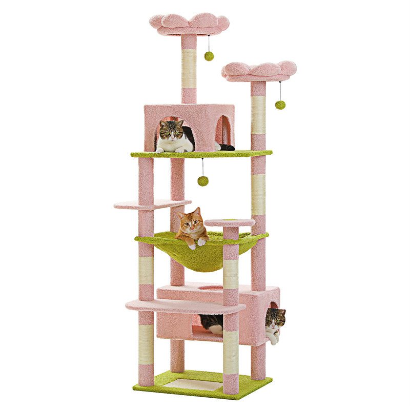 Grande tour à chat pour grands chats, maisonnette pour chat avec poteaux à griffer et tampons recouverts de sisal, 2 perchoirs rembourrés, double condo et panier