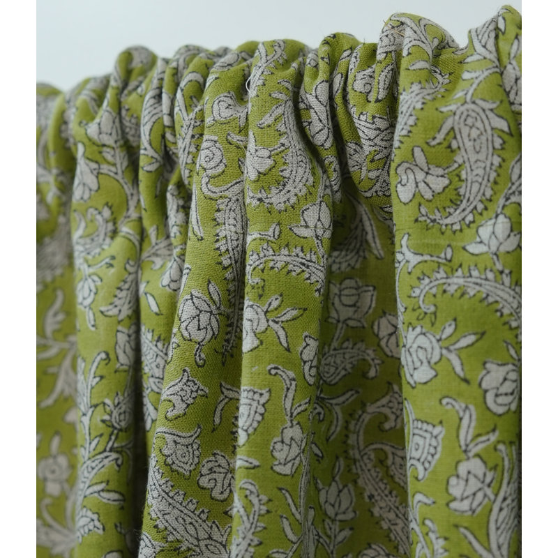 Block Print Rod Pocket Curtain Green Floral Linen Farmhouse Window Drapes for Living Room & Bedroom – Blackforest