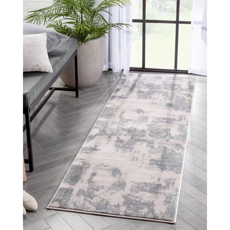 Tapis vert / crème Chimeng Kalia, Tapis de couloir 2 pi 3 po x 7 pi 3 po