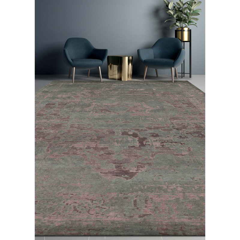 Wool Oriental Area Rug in Teal/Plum