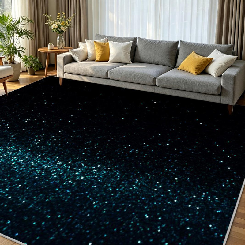 Tapis d'intérieur transparent lavable à la machine, motif lumineux turquoise abstrait, Rectangle 79" x 118"