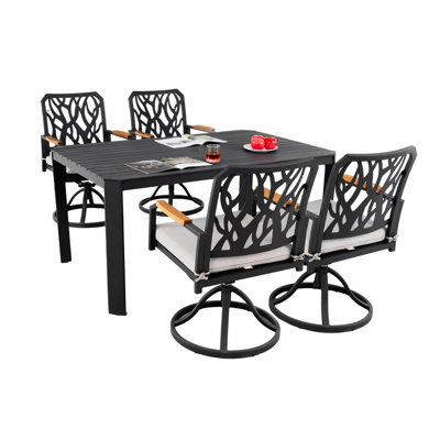 5 Piece Patio Aluminum Frame Dining Set With 4 Swivel Chairs For Outdoor