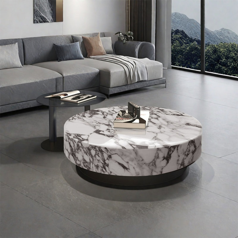 Modern round marble coffee table, 11.8" H x 43.3" L x 43.3" W