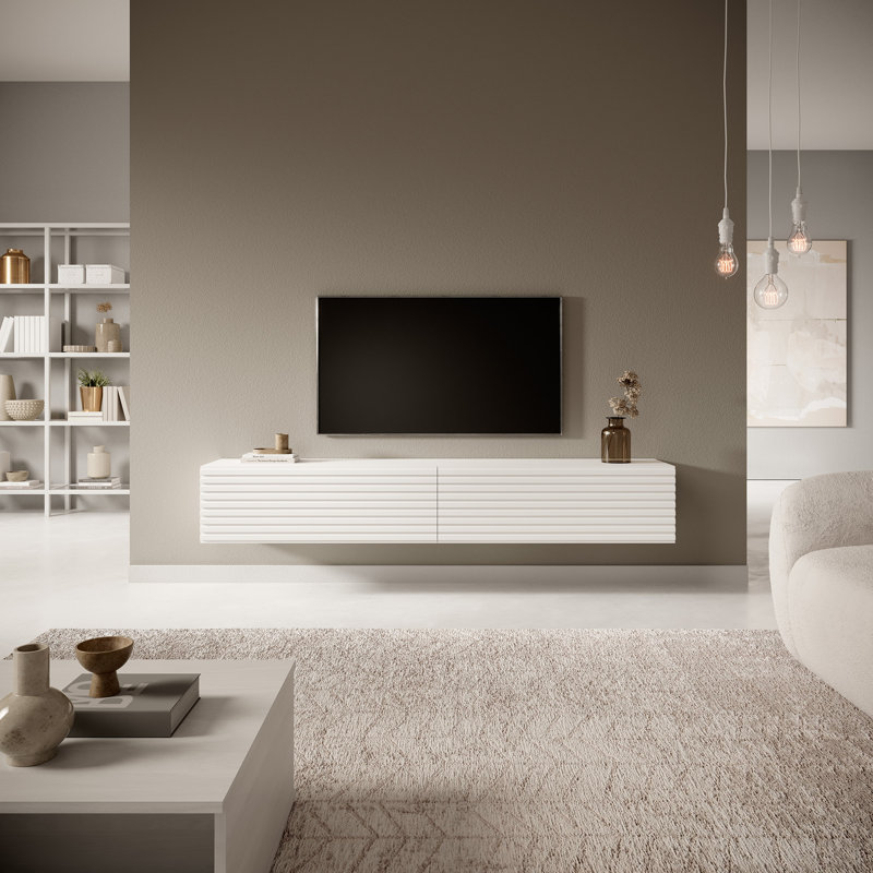 Makenley Unfinished Floating TV Stand, 175 cm, White