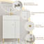 Meuble-lavabo à tablettes ouvertes de 21,6 po avec lavabo en céramique et porte à fermeture douce, armoire de rangement à tablettes ouvertes sur le côté droit, assemblage requis, blanc 24VB06-21WHR