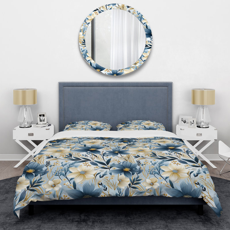 Ensemble de housse de couette à motif floral blanc et bleu Meadow Serenity III