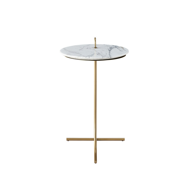 14" Carrara Marble Top Accent Table with Gold Base