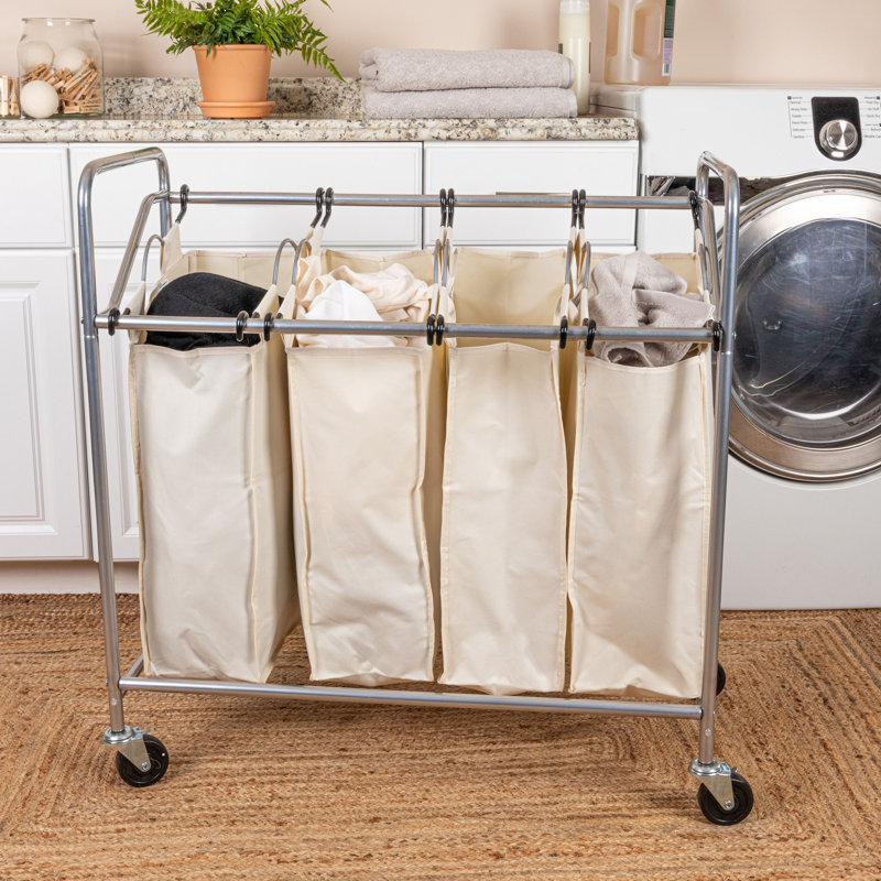 Chrome Quad Laundry Sorter with Removable Canvas Bags