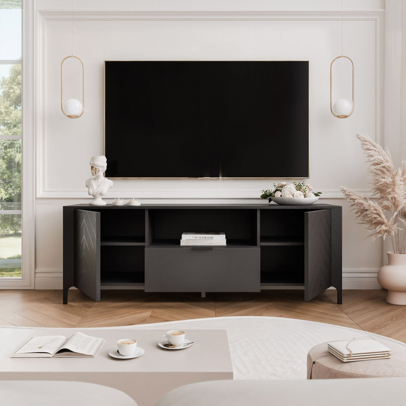 Unfinished TV Stand for TVs up to 65" with Fireplace Included, Black