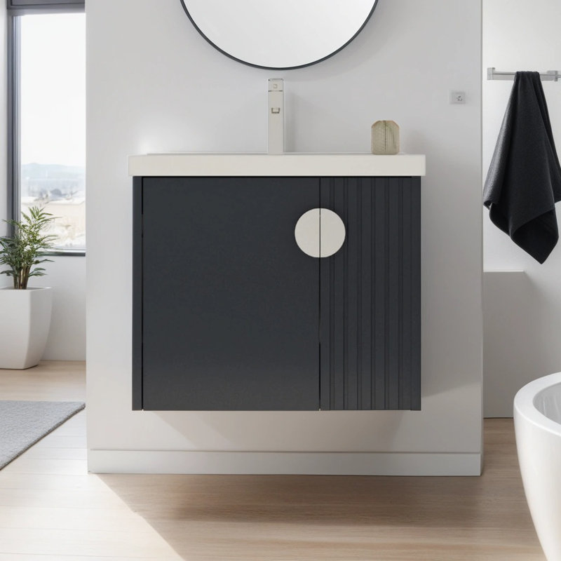 Meuble-lavabo 24 po avec lavabo et porte à fermeture en douceur, idéal pour les petites salles de bain, Noir