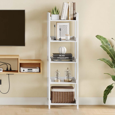 Bibliothèque d'angle étroite à 5 niveaux, présentoir et rangement en bois