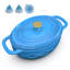 Cocotte ovale en fonte émaillée bleue de 7,5 litres avec maniques et gant de cuisine pour la cuisson au four, le braisage et les ragoûts.-134228366