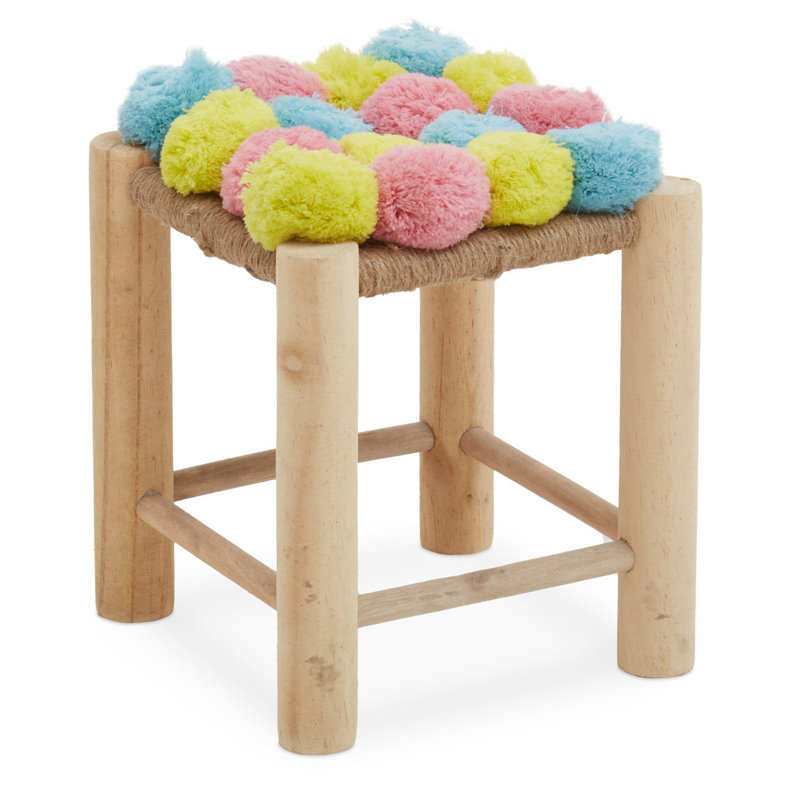 Carentan Solid Wood Accent Stool, Pink/Blue/Yellow