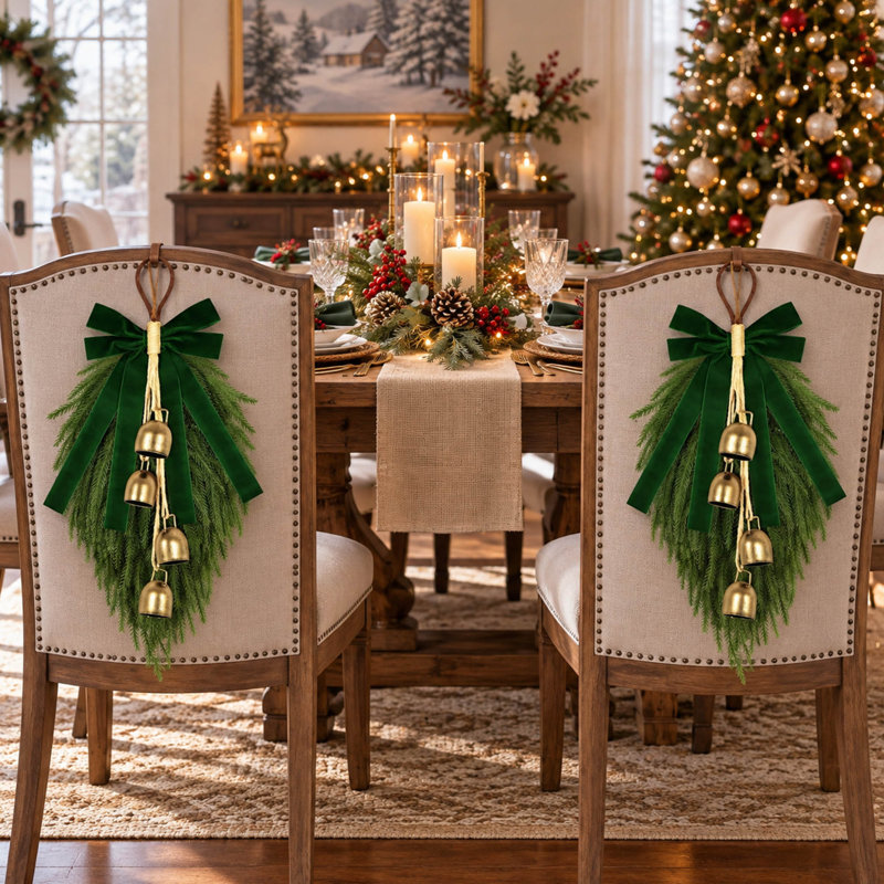 Lot de 2 guirlandes de Noël en pin Norfolk de 50 cm (20 po) en forme de larme avec des nœuds verts