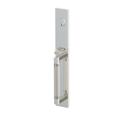 Ensemble de porte d'entrée pleine longueur Emtek Select tubulaire, tige extérieure en L, poignée moletée, tige intérieure en L, poignée en marbre blanc, gauche, nickel poli