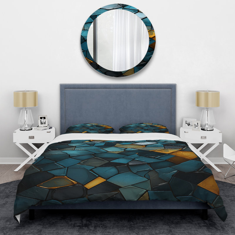 Ensemble de housse de couette en marbre bleu et doré Elegance II, Housse de couette pour très grand lit