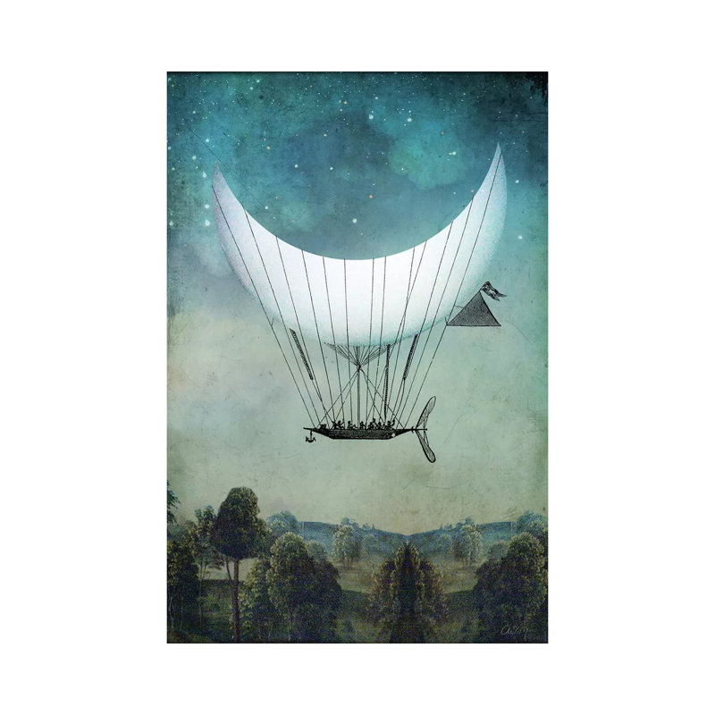 «The Moonship» par Catrin Welz-Stein - impression d'art graphique, Pas de tapis, Toile tendue, H 12 po x l 8 po x P 0,75 po