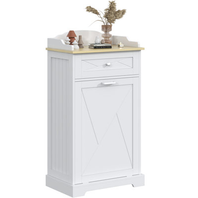 Tilt Out Trash Can Cabinet, Kitchen Trashcan Cabinet With 12 Gallon Garbage Bins,wood Hidden Tilt-out Recycling Pantry For Kitchen And Living Room White, Single Door