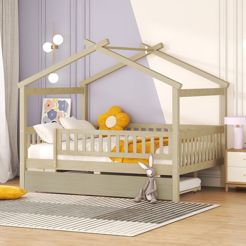 Lit double en bois avec lit gigogne simple