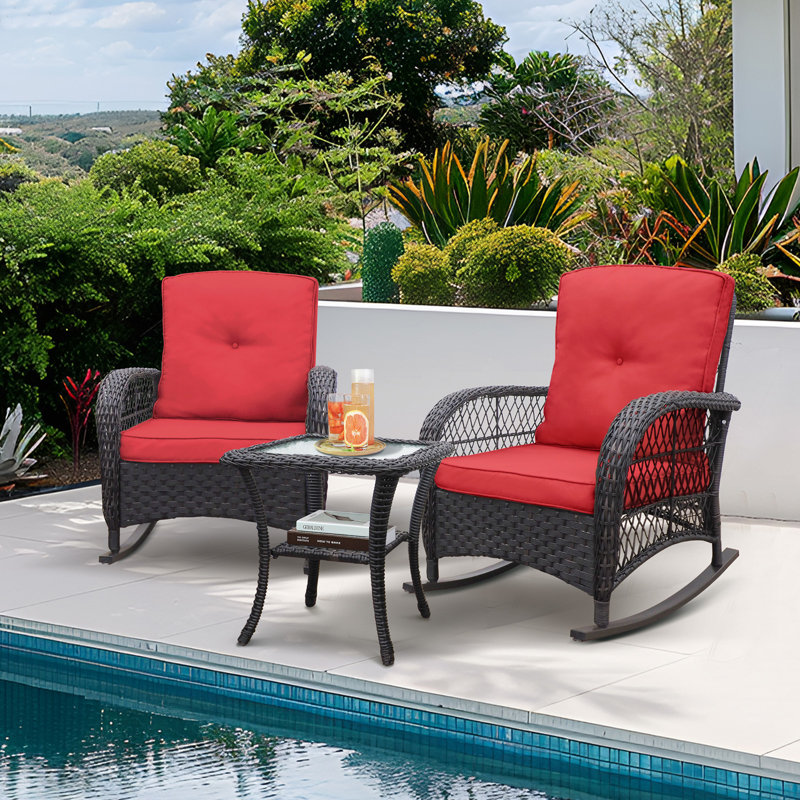 3 - Piece Rocker & Glider Seating Group with Cushions, Red, Black
