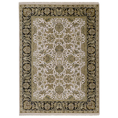 Tapis ivoire et noir noué à la main de haute qualité