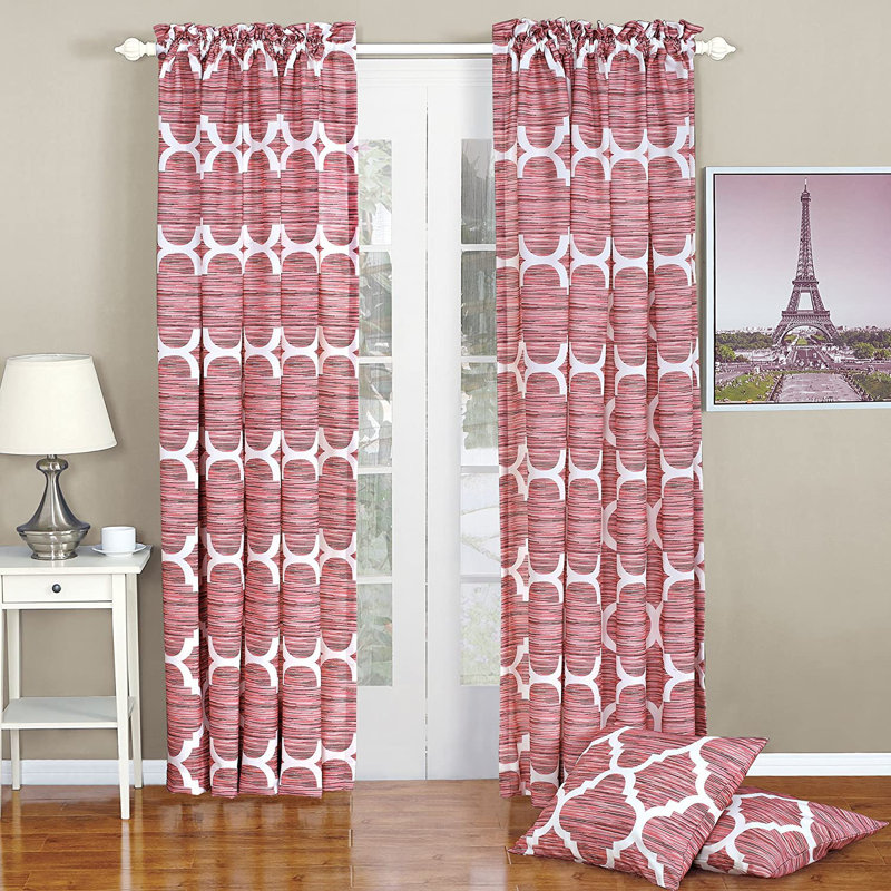 Honor Geometric Rod Pocket Curtain Panels, Bridal Rose, 177.8cm W x 213.4cm L
