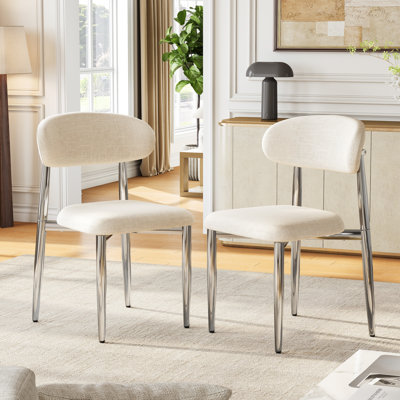 Modern Upholstered Dining Chairs Set of 2, Mid-Century Fabric Kitchen Side Chairs with Padded Seat, Ergonomic Backrest and Metal Legs