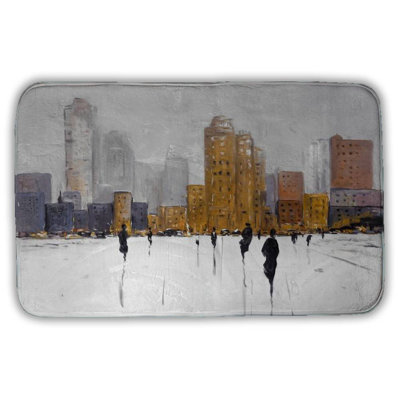 City on the horizon Bath Mat with Non-Slip Backing - Quick Dry Memory Foam Bathroom Rug - Absorbent - Modern Plush Spa-Style - Machine Washable