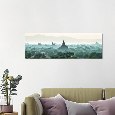Early Morning Fog Over the Temples in Bagan, Myanmar 1 Piece Wrapped Canvas Panoramic Wall Art