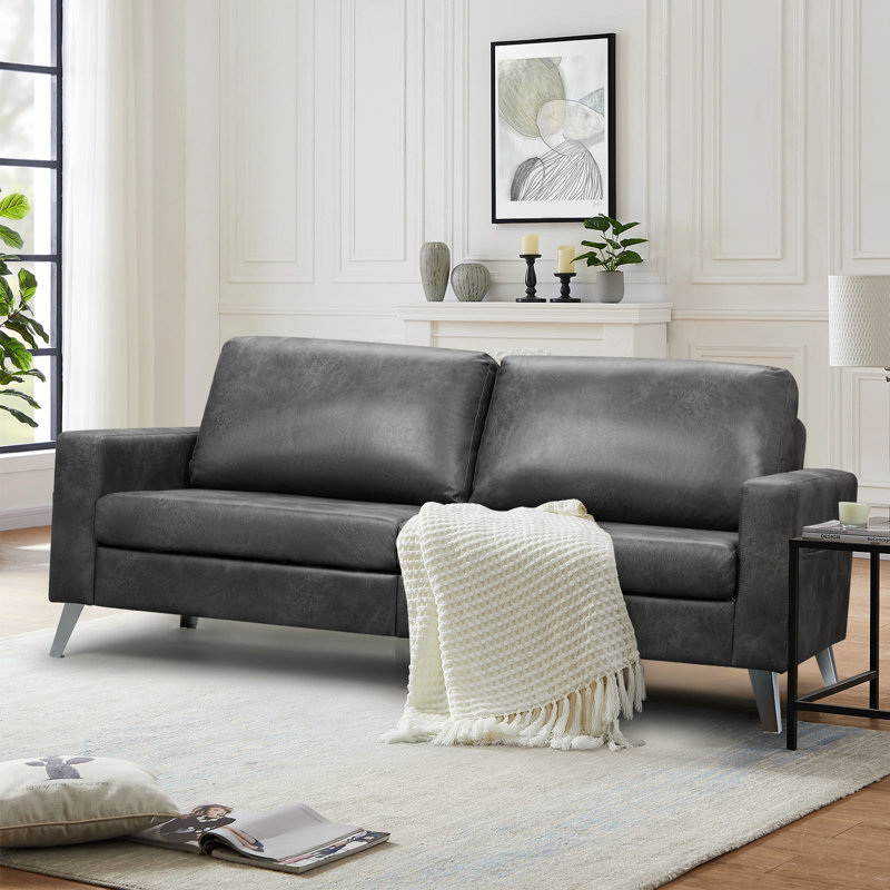 Canapé à accoudoirs arrondis 79 po avec coussins réversibles Hannalise, Gris foncé