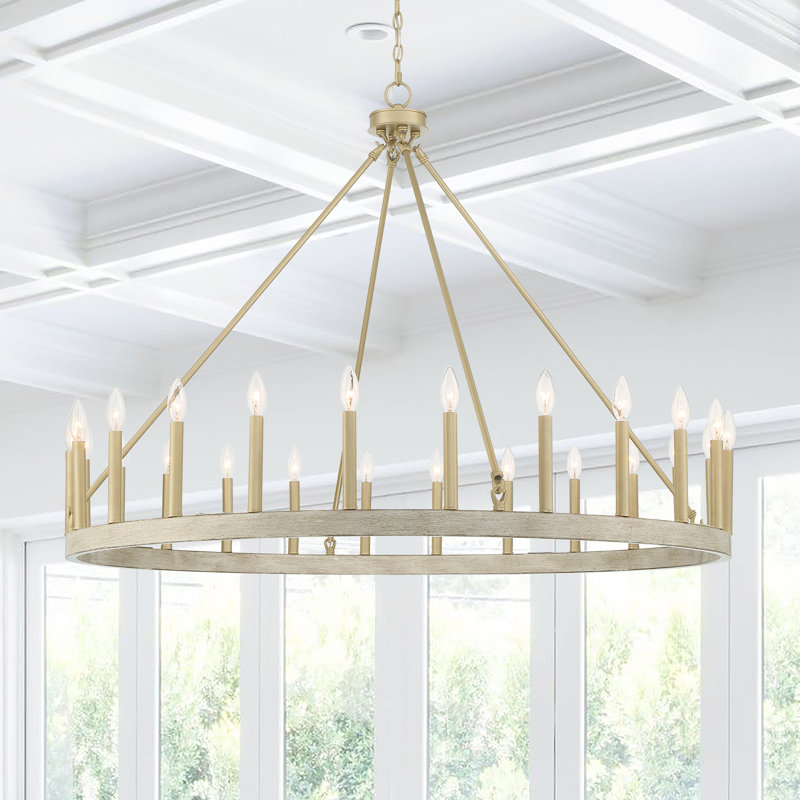 Adriana 24-Light Dimmable Candle Style Wagon Wheel Chandelier, French Ash