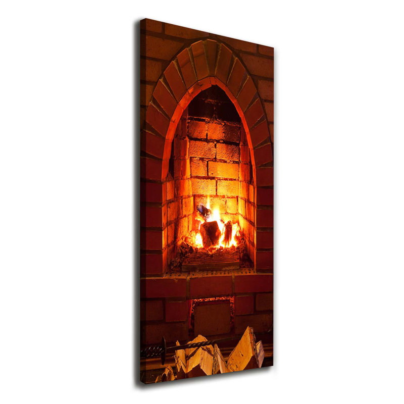 Fire In The Fireplace - Wrapped Canvas Print