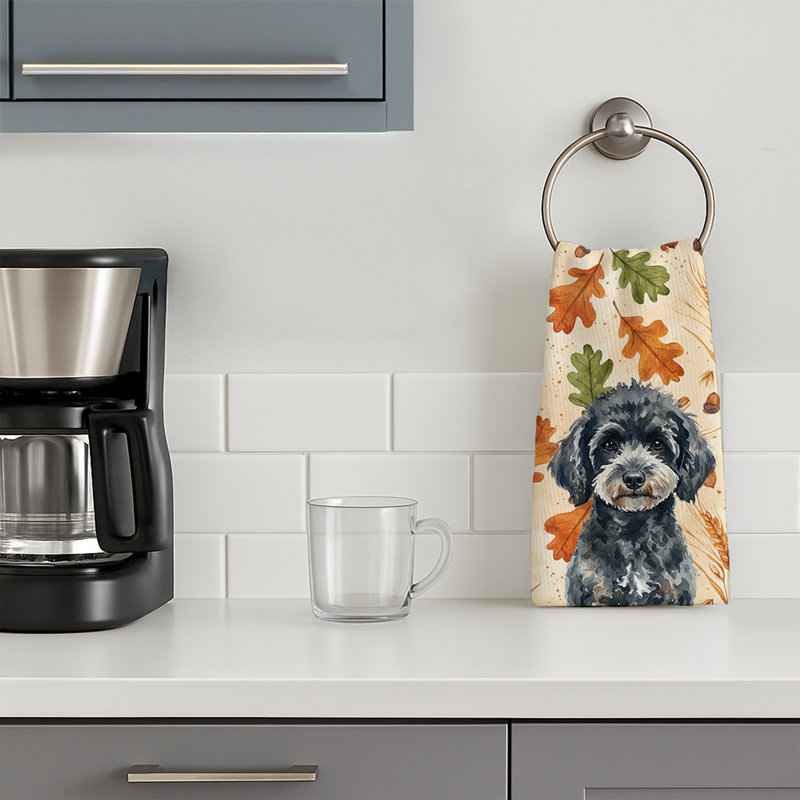 Miniature Black Poodle Heirloom Fall Kitchen Towel, Miniature Black Poodle