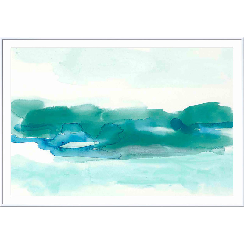 «Teal Coast I» par June Erica Vess - peinture encadrée, Blanc, H 36 po x l 36 po