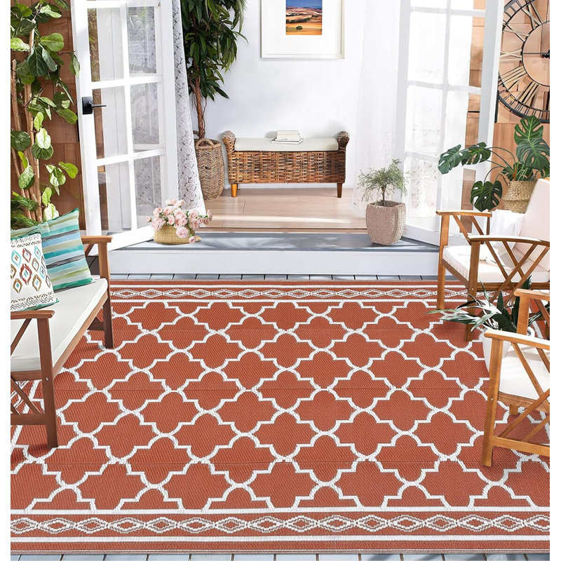Waterproof Outdoor Plastic Straw Rug – Modern Geometric Patio, Camping & RV Mat with Portable Bag and 4 Stakes