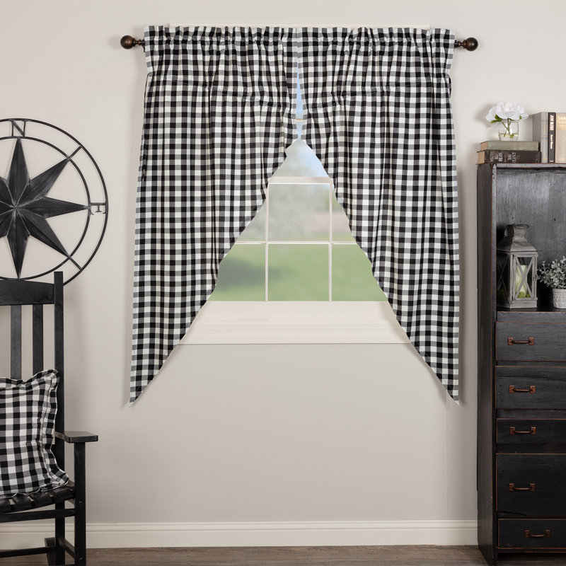 Annie Buffalo Check 100% Cotton Checkered Room Darkening Rod Pocket Curtain Panels, Country Black/Antique White