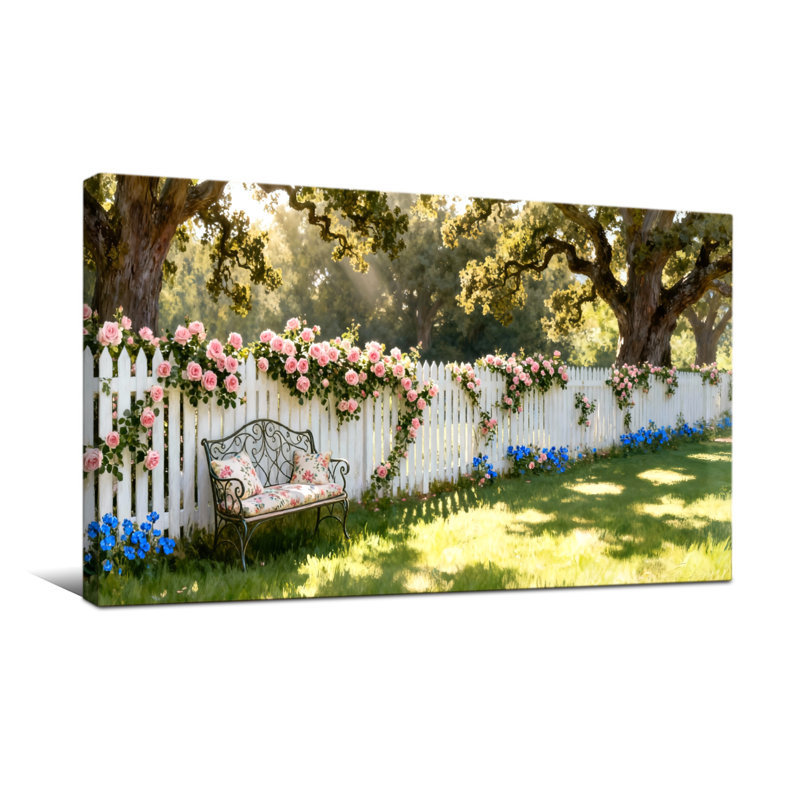 Plantes et fleurs Banc de jardin Clôture Roses Arbres Fleurs du soleil, H 16 po x l 32 po