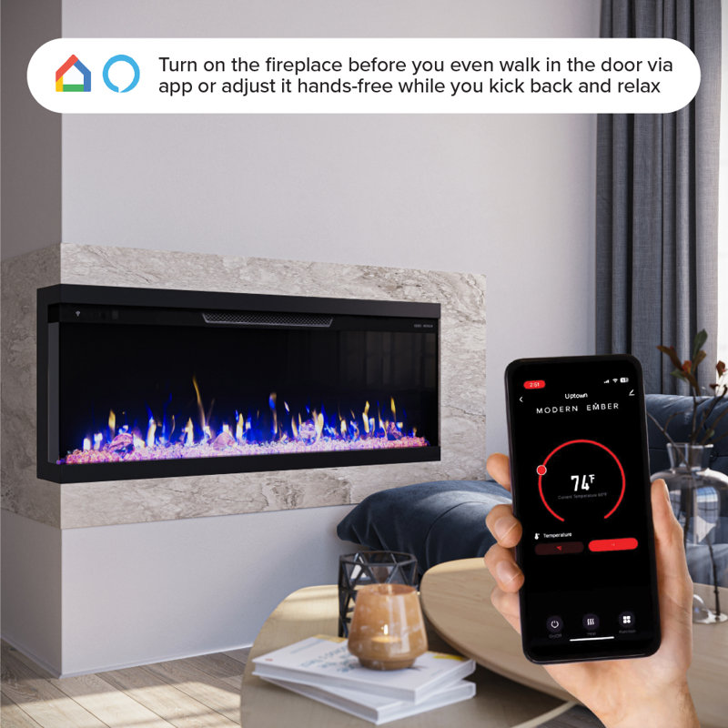 Modern Ember Aerus Skyline Linear Multi Sided Smart Electric Fireplace - Alexa & Google Asst, 20.3” H x 50” W x 7.7” D  