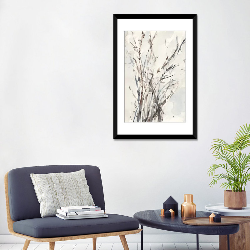 « aquarelle branches i », impression sur toile tendue, H 32 po x l 24 po x P 1 po, Papier d'art encadré noir, Blanc