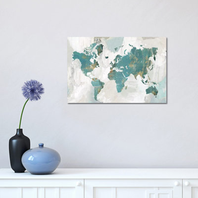 Carte du monde bleu sarcelle par Pamela Collabera - peinture sur toile tendue