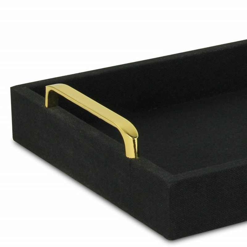Gullickson 16" Linen Handmade Serving Tray With Handles, Black