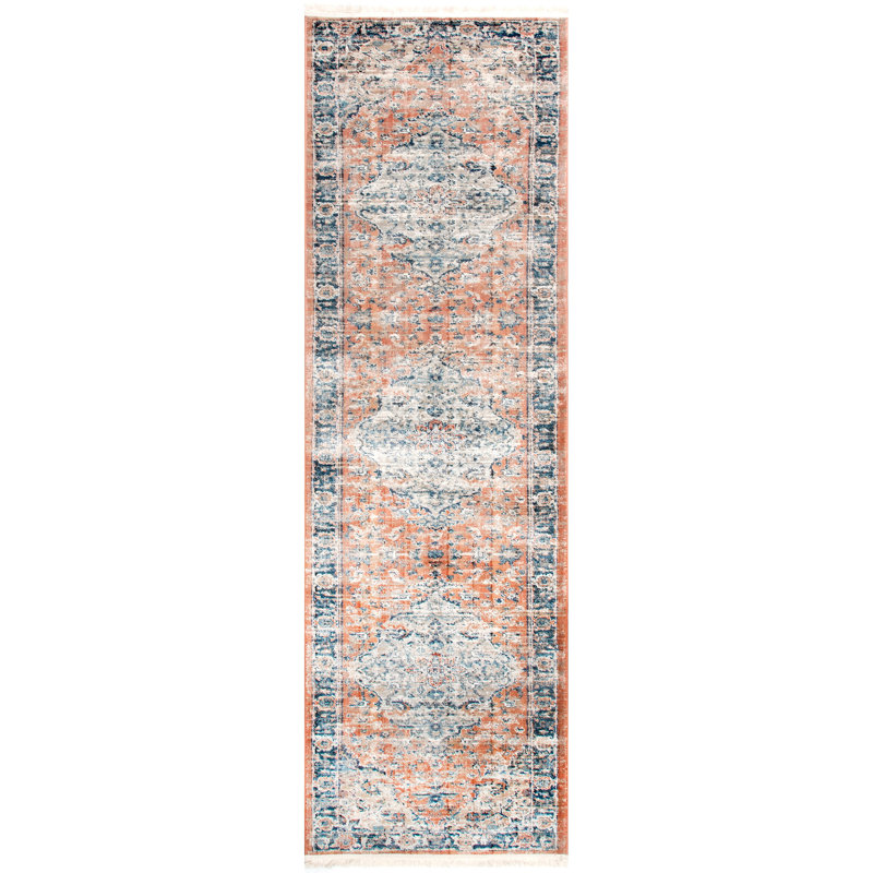 Tapis beige / bleu Casarez, Tapis de couloir 2 pi 6 po x 6 pi 2 po