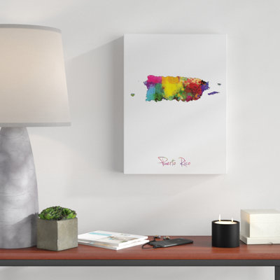 « porto rico aquarelle map ii », impression sur toile tendue