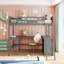 Lit mezzanine double avec tablettes et bureau, lit mezzanine en bois avec bureau