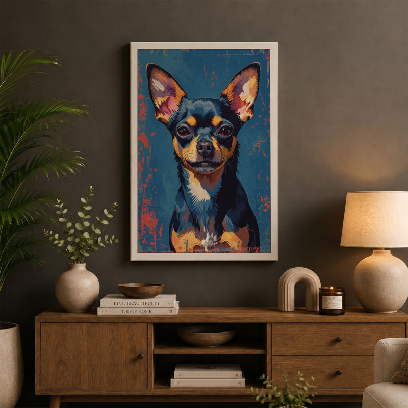 Chihuahua Portrait Boho - Wrapped Canvas, 24x16 - 61.0 x 40.6 cm, Sage Border