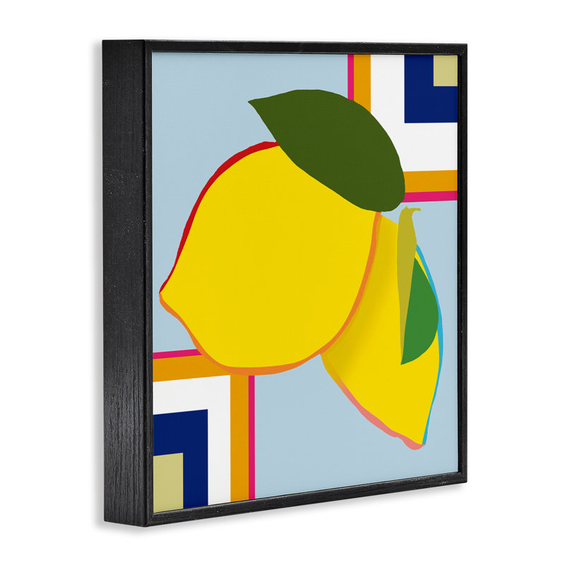 Giclée encadrée de fruits géométriques au citron, design par Daniela Santiago, Giclée encadrée noir minuit, H 12 po x l 12 po